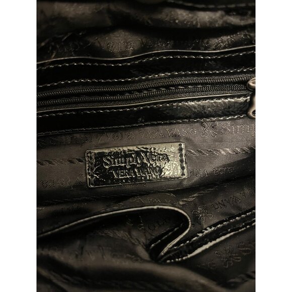 Simply Vera Wang Metallic Croc Embossed Shoulder Bag Black Strap Hobo Purse - Picture 10 of 10